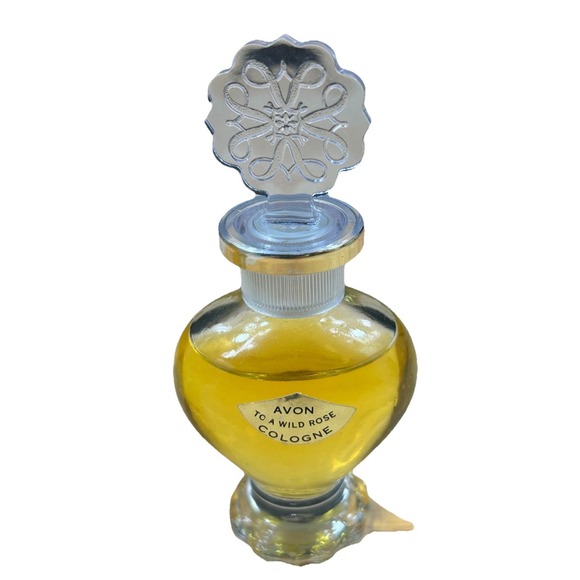 Vintage Avon To A Wild‎ Rose glass cologne Valentine bottle w plastic topper lid - Picture 2 of 6